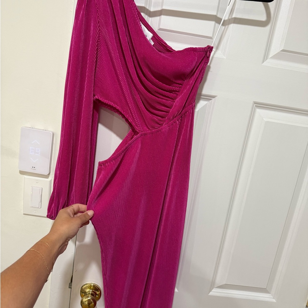 Hello Molly Fuchsia One-Shoulder Cutout Midi Dress